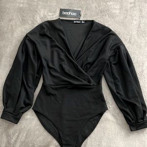 Boohoo black long sleeve bodysuit, NWT, never worn.